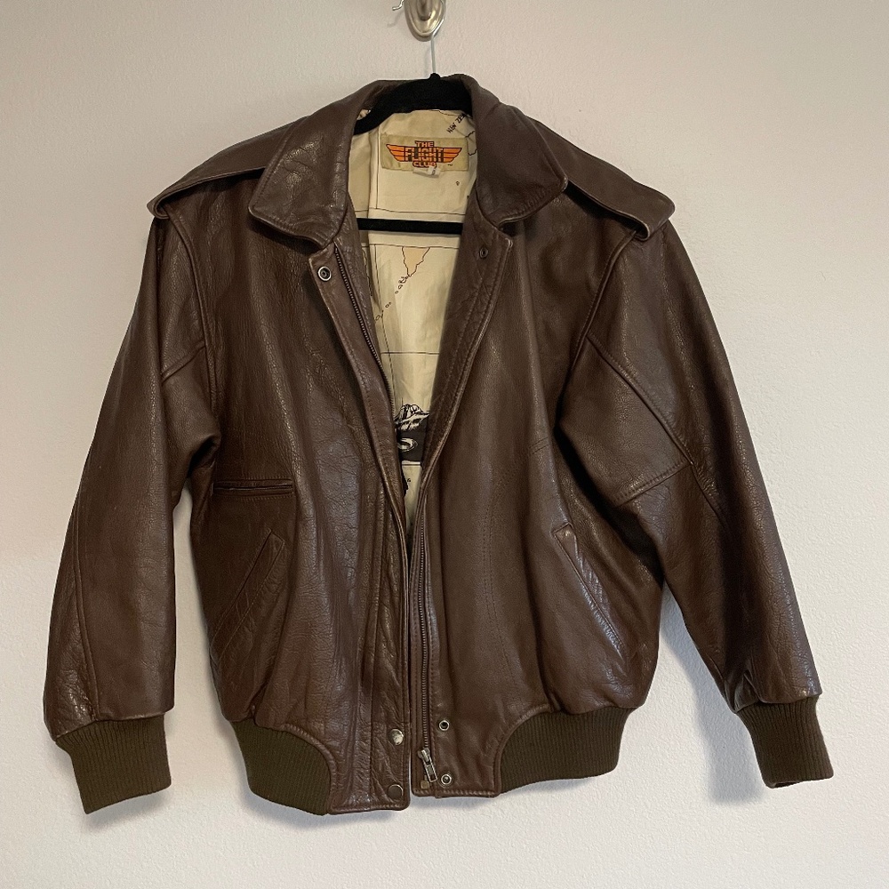 Vintage Flight Club Leather Bomber Jacket Medium